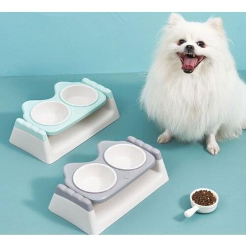 Non slip Double Cat Bowl With Protection Cervical Cat Feeding Bowl Raised Stand Water Drinking Feeder Cat Feeding Pet Supplies