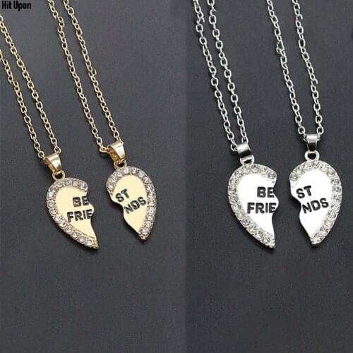 New 1 Pair Half Love Heart Rhinestone Pendant Best Friends Necklace Friendship Gift