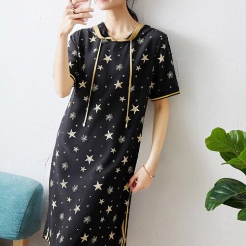 Pattern New silk Star hooded silk dress 16mm thick crepe de silk dress counter mall synchronization