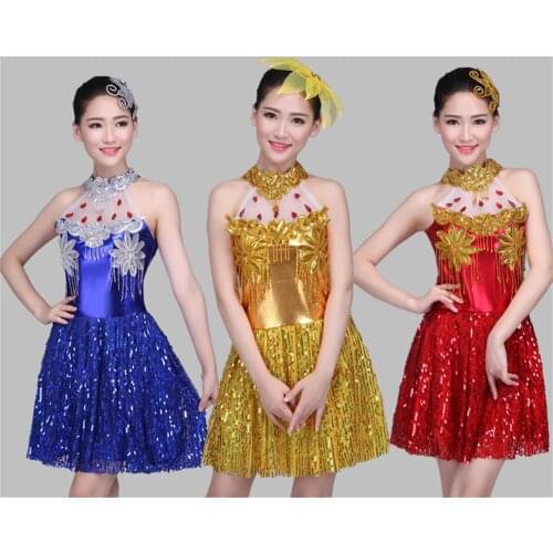 New fashionable modern dance square dance Latin dancer sequins stage skirt costume performance suits
