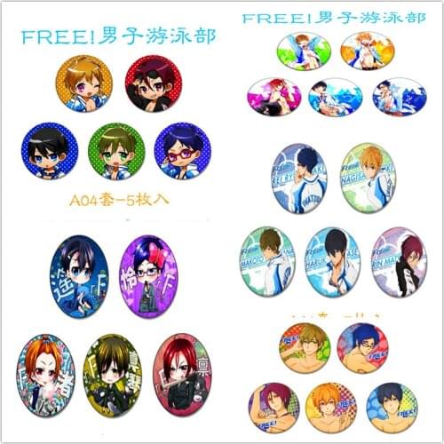 Wholesale 5pcs/set 2.6inch Anime Badge Free!Iwatobi Swim Club Haruka Nanase Nagisa/Makoto Rin Hazuki Nagisa Rei Brooch Badge