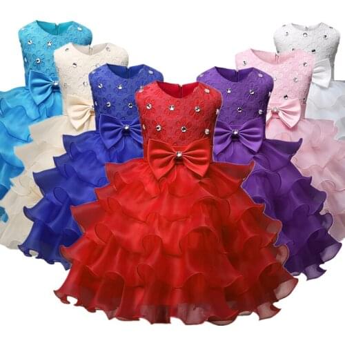 Girls Wedding Party Red Dresses Kids Baby Christmas Princess Tutu Elegant Prom Gown Children Evening Bridesmaid New Year Clothes