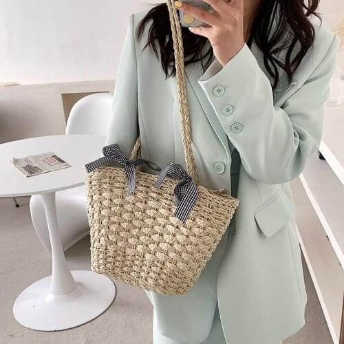 Beach handbag summer new trendy fashion all-match straw woven shoulder bag gentle wind bucket bags female simple messenger bag