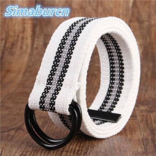 Fashion Men Belt Waist Casual D Ring Belts Canvas Belts For Women Multicolor Waistband Unisex Double Buckle 110CM Belt