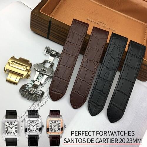 20mm 23mm High Quality Italian Cowhide Watch Strap Folding Buckle Leather Watchband Suitable for Cartier Santos Series Watch