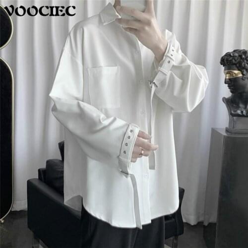 Harajuku Pure White Long Sleeve Mens And Womens Shirt Coat Japanese High School Kawabata Shirt Loose Fitting Couple StreetWear