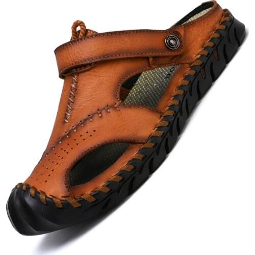 Leather mens sandals Summer sandals High quality summer men casual shoes Outdoor beach shoes Fashion slippers sandals