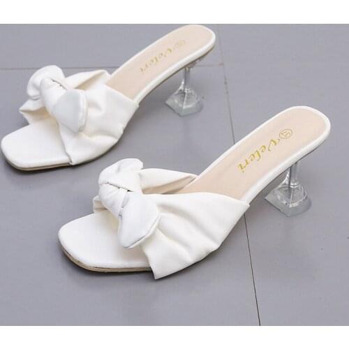 2021 Slippers High Heels Shoes New Women Summer Flip Flops Female Butterfly Knot Casual Slides Ladies Slippers For Woman