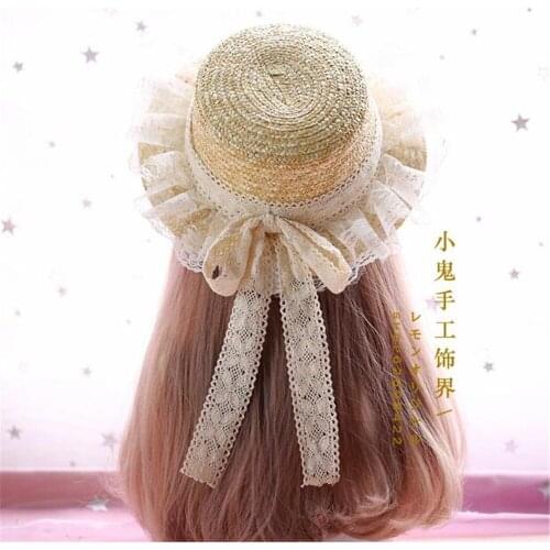 Mori Girl Summer Straw Hats For Women Beach Sun Hat Japanese Style Lolita Kawaii Princess Lace Bow Ribbon Straw Hat B476