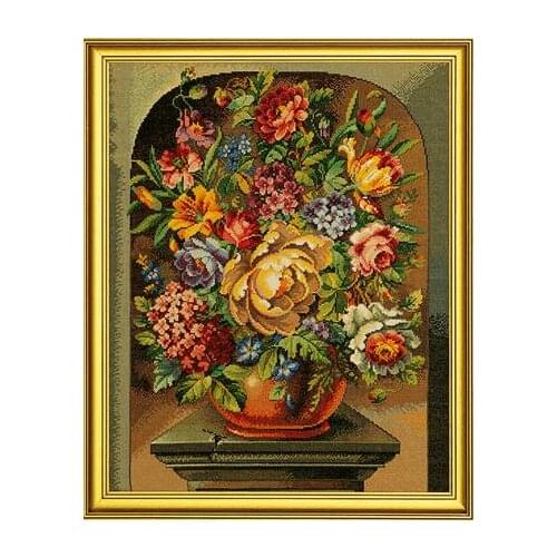 Vintage Vase Flowers Top Quality Embroidery Needlework 14CT Unprinted Cross Stitch Kits DIY Art Handmade Home Decor