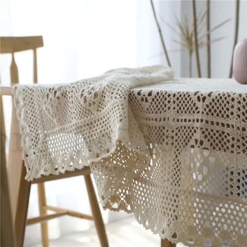 100% Cotton Knitted Lace tablecloth Shabby Chic Vintage Crocheted Tablecloth Handmade Cotton Lace table topper