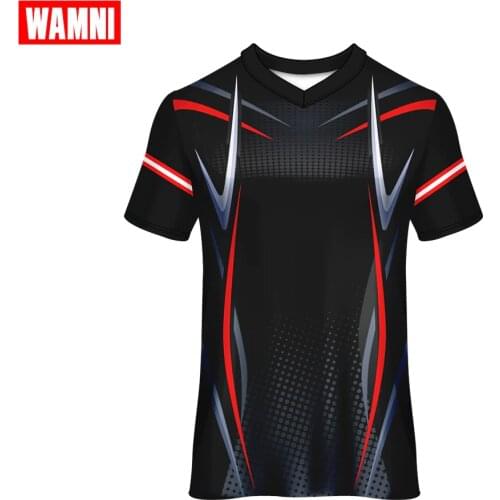 WAMNI Man Short Sleeve Tee Running T-shirt Racing Sports Wear High Street Loose V-Neck Top Polyester Quick drying Tshirt