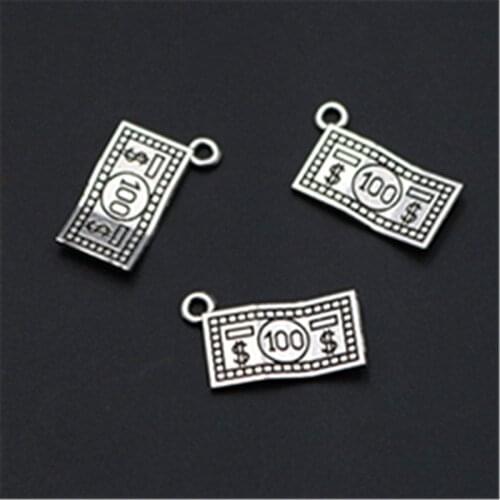 WKOUD 20pcs Silver Color US Dollar template charm alloy pendants hip hop bracelet earrings DIY handmade jewelry findings A1142