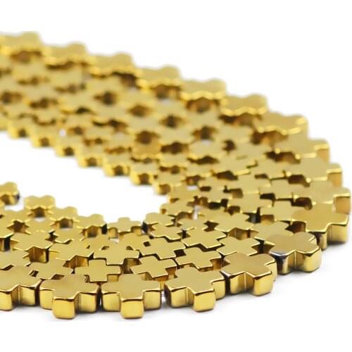 ZHBES 6/8/10mm Natural Stone Gold Cross Hematite + Shape Spacer Loose Beads For DIY Jewelry Making Bracelet Necklace Accessories