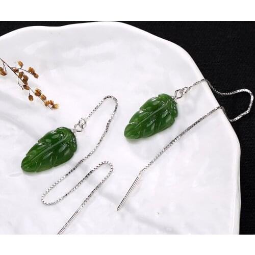 2018 Earings Fashion Jewelry S925 Sterling Antique Mosaic And Tian Biyu Leaf Ear Line Ladys High-end Touch Earrings Wholesale