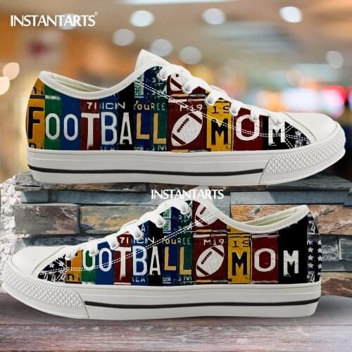 INSTANTARTS Hot Football Mom Women Canvas Shoes Low Top License Plate Design Lace Up Womens Shoes Casual Breathable Sneakers