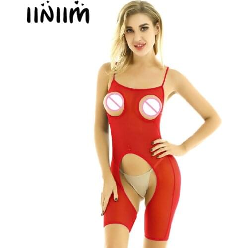 Womens Femme See-through Sheer Lingerie Teddies Transparent Baby Doll Crotchless Sissy Open Cup Bra Exotic Bodysuit Bodystocking