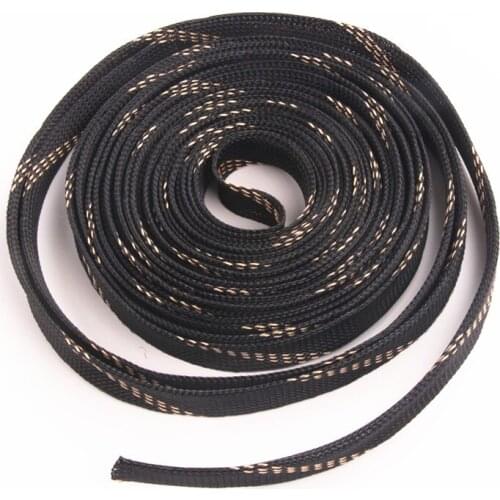 10M PET Nylon Braided Diameter 25mm Sleeve High Density Sheathing Insulation Wire Cable Protecting Black+Gold