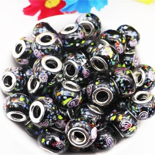 10Pcs Wholesale European Glass Flower Big Hole Bracelet Beads Fit Pandora Bracelet Bangle Snake Chain Cord Jewelry Curtains Gift
