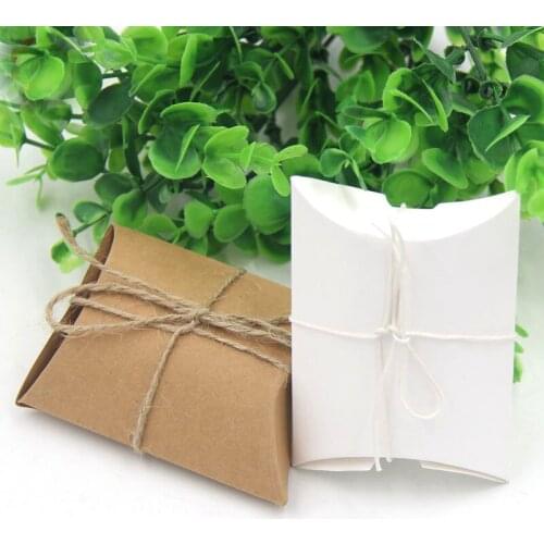 100pcs Kraft Paper Pillow Wedding Candy Box Sweets Gift Boxes Hemp Rope Party Decoration Wedding Birthday Party Event Supplies