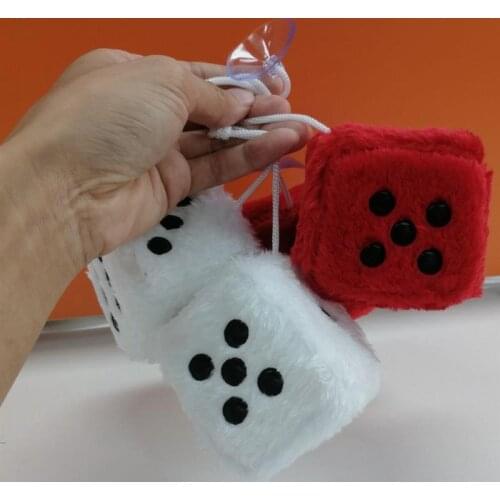2PCS Hanging Dice Ornaments For Car Plush Car Pendant With Dots And Suction Cup Square Pendant For Car Glass Refrigerator