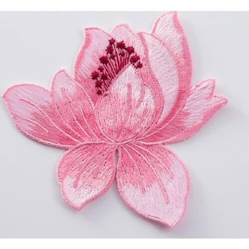 20pcs/lot Embroidery Patch Lotus Flower Pink Red Gold Blue Clothing Decoration Sewing Accessory Diy Iron Heat Transfer Applique