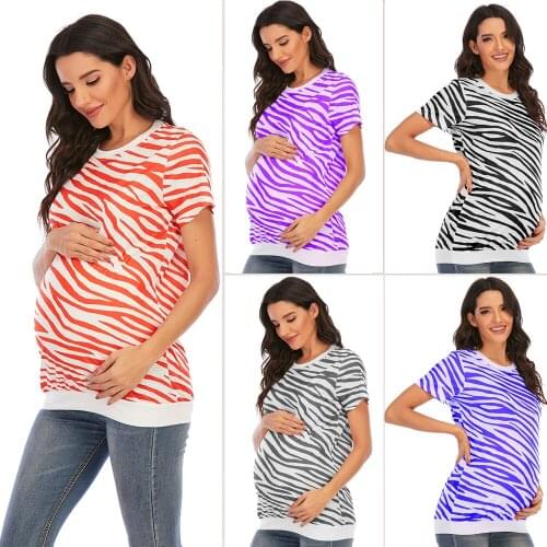 2021 Pregnancy Shirts Women Maternity Short Sleeve Zebra Pattern Print Tops T-shirt Pregnant Casual Maternity T Shirt 5 Colors