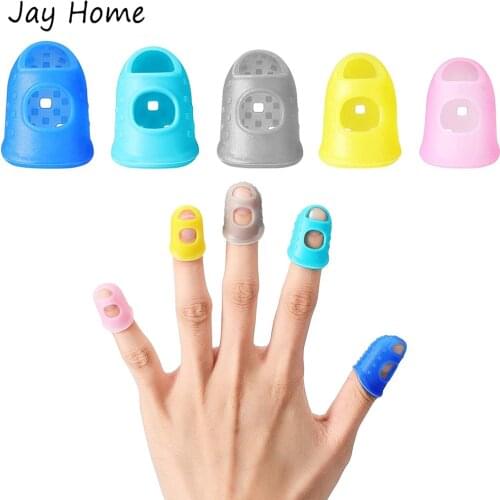 3 Sizes Anti-slip Silicone Fingertip Protectors Sewing Crafts Finger Thimble Hollow Out Breathable Finger Protection Cover Caps