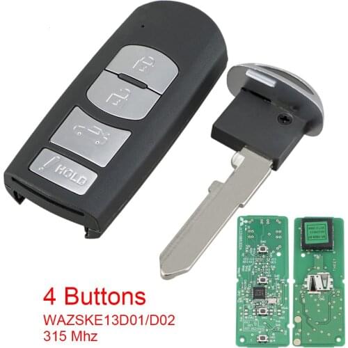 315MHz 4 Buttons Smart Remote Car Key Fob with 49 Chip WAZSKE13D01 D02 Auto Key Replacement Fit for Mazda 3 6 MX-5 2013-2019