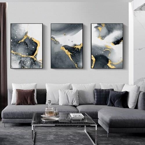 WANGART Gloden Abstract Poster Print Wall Art Grey Landscape Print Canvas Picture Living Room Home Decor