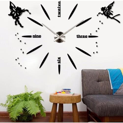 Acrylic 3D DIY Large Wall Clock Angel Mirror Stickers Silent Mirror Oversize Clock for Living Room Big Hanging Wall Clocks