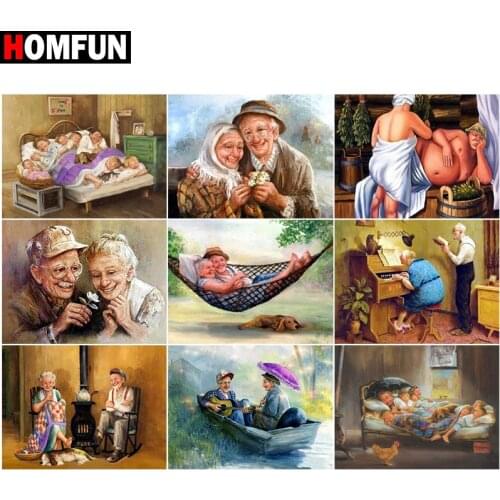 HOMFUN Diy Full Square Round Drill 5D Diamond Painting Cross Stitch Diamond Embroidery "Old man" Home Decor Gift