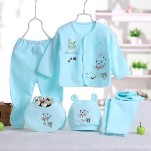 Bobora 5PCS Newborn Layette Set Infant Boys Girls Baby Cotton Clothes 0-3M Tops Hat Pants Suit Essentials Outfit Sets