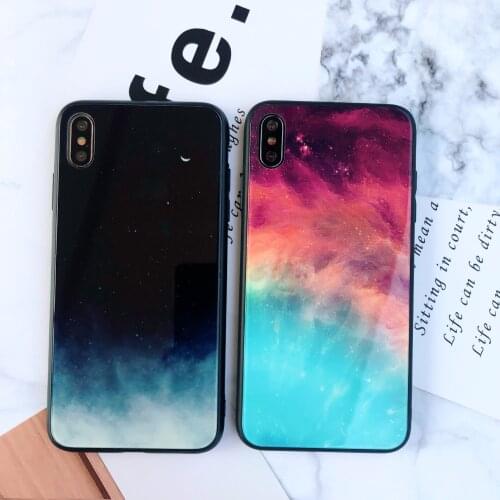Case For iPhone XS Max XR X 8 Case Silicon Slim Back Tempered Glass Starry sky For iPhone 8 7 Plus 6 6s 8Plus Cases Cover Capa