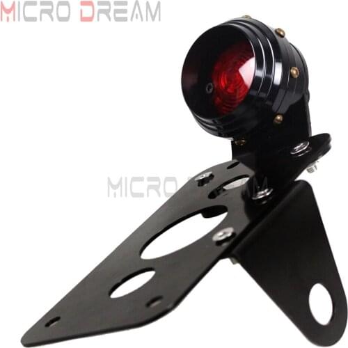 Black Motorcycle Side Mount Tail Light w/License Number Plate Bracket For Harley Sportsters Bobber Chopper Cafe Racer Stop Light