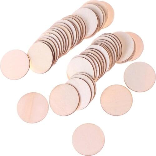50x DIY Natural Blank Wood Pieces Slice Round Unfinished Crafts Wooden Discs