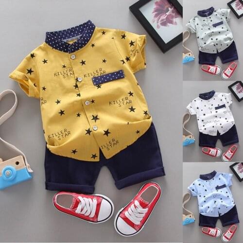 Toddler Kids Baby Boys Sets Star Letter Gentleman Shirt Tops Shorts Outfits Set Enfant Fille Kids Clothes Girls