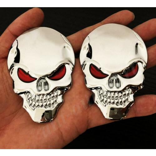 2x 3D Big Metal Skull Skeleton Evil Bone Car Trunk Emblem Badge Decal Sticker