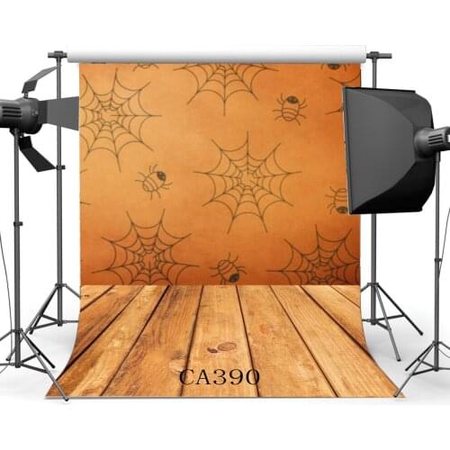 Photography Backgrounds Halloween Trick or Treat Spider Net Nostalgia Stripe Wooden Floor Photo Backdrop Studio Props