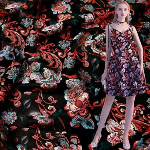 HLQON new arrival gold line yarn dyed brocade jacquard orange fabric for dress women clothing tissue patchwork 145cm width