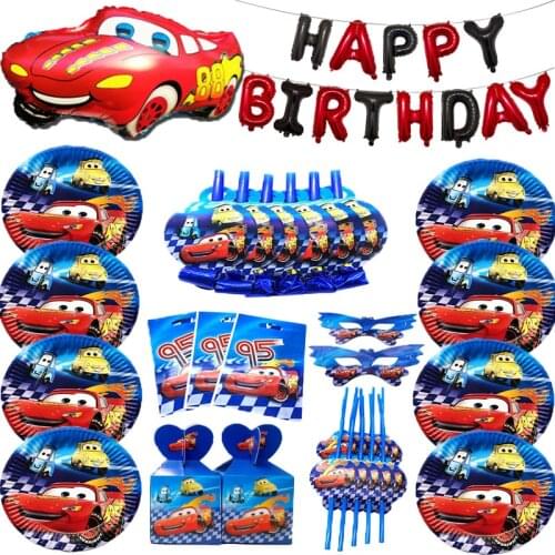 Cartoon Toy Story McQueen Theme Paper Cup Plate Straw Banner Baby Birthday Party Disposable Tableware Set Red Number Car Balloon