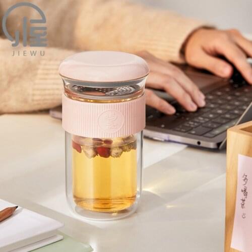 JIEWU Large-capacity Glass Cup High Temperature Resistant Double Layer Glass Tea Cup 2021 New Hot Office Kitchen Accessories