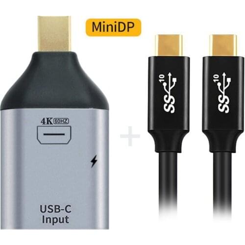 100W 10Gbps Cable & USB-C Type C Female Source to Mini Displayport DP Sink HDTV & Power Adapter 4K 60hz 1080p for Phone & Laptop