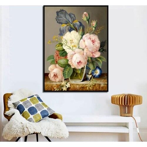 Colorful Beauty Flowers Arrangement Green Leaves Posters Home Decoration Minimalism Painting Print Wall Picture for Living Room
