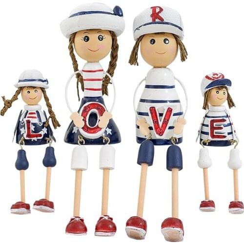 Mediterranean style Navy four-member hanging foot doll home decoration practical living room wine cabinet creative woode