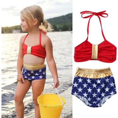 Toddler Baby Girls Stars print Swimsuit Swimwear Swimming Bikini Set Costume Cute Swimsuit Quick Drying