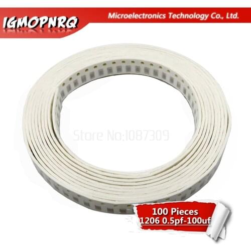 100pcs 1206 50V SMD Thick Film IGMOPNRQ Chip Multilayer Ceramic Capacitor 0.5pF-22uF 10NF 100NF 1UF 2.2UF 4.7UF 10UF