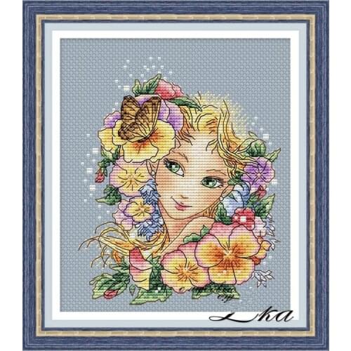 Needlework Cross stitch Handmade 14CT Counted Canvas DIY,Cross-stitch kits,Embroidery -Summer Flower Girl 23-26