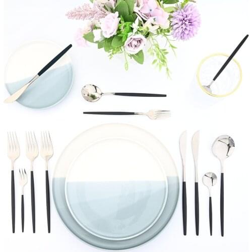 JANKNG Cutlery Set Stainless Steel Dinnerware Sets Kitchen Mirror Tableware Knife Fork Spoon Flatware Steel Gold Table Cutlery