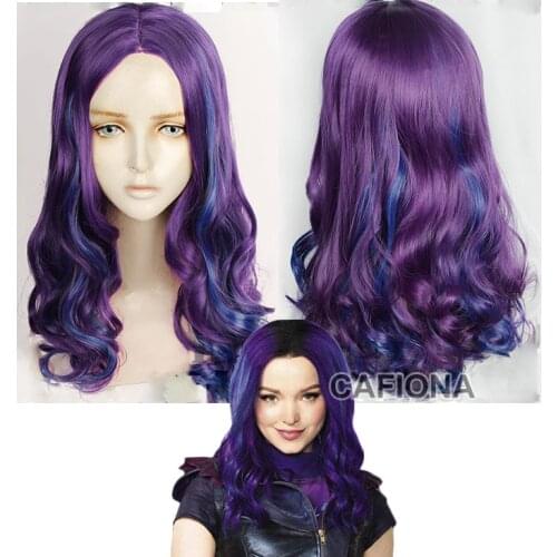 2020 Newest Descendants 3 Mal Cosplay Wig Beautiful Princess Hair Long Wavy Hair Halloween Synthetic Hair Purple and Blue Color
